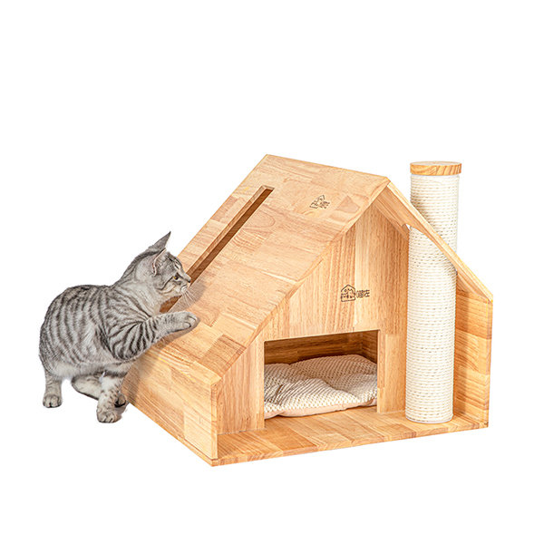 Solid Wood Cat House - Plush - Metal