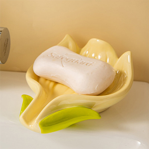 Tulip Leaf Soap Dish - Ceramic - White - Pink - Yellow - 2 Height Options
