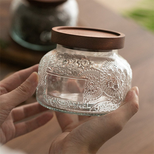 Embossed Design Storage Jar - Crystal Glass - 6 Patterns - ApolloBox