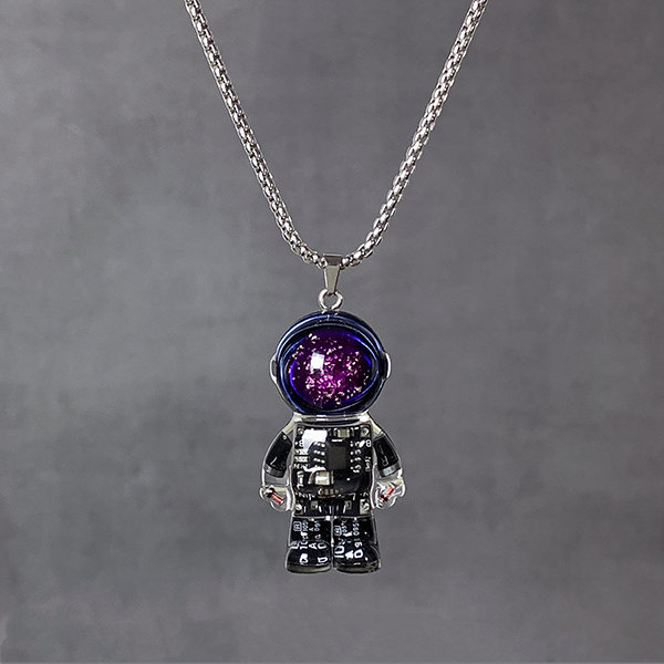 Engravable Robot Astronaut Couple Necklace In Titanium