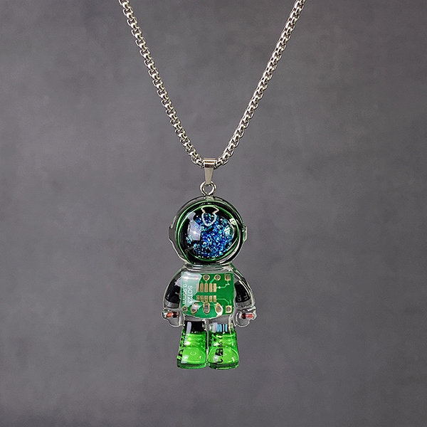 Engravable Robot Astronaut Couple Necklace In Titanium