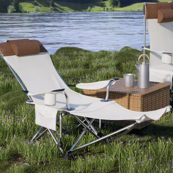Outdoor Folding Lounge Chair - Oxford Cloth - Steel - Khaki - Black - 3  Colors - ApolloBox