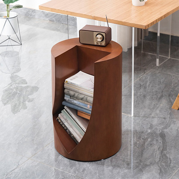 Creative Side Table with Groove - Solid Rubberwood - Bookshelf