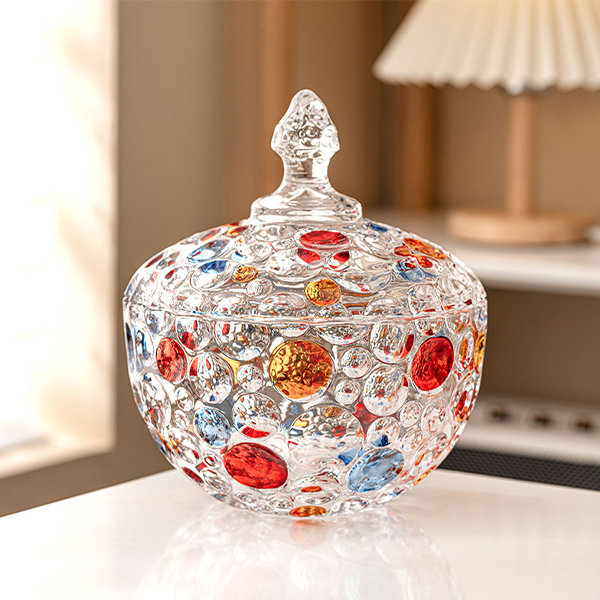 ComSaf Large Christmas Glass Candy Dish with Lid, Clear Christmas Covered  Candy Bowl, Crystal Christmas Candy Jar for Home Kitchen Office Table, Set