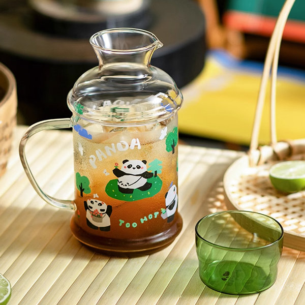 Panda Cup, Cute Glass Panda Teacups, Panda Glass Coffee Cups with Lid