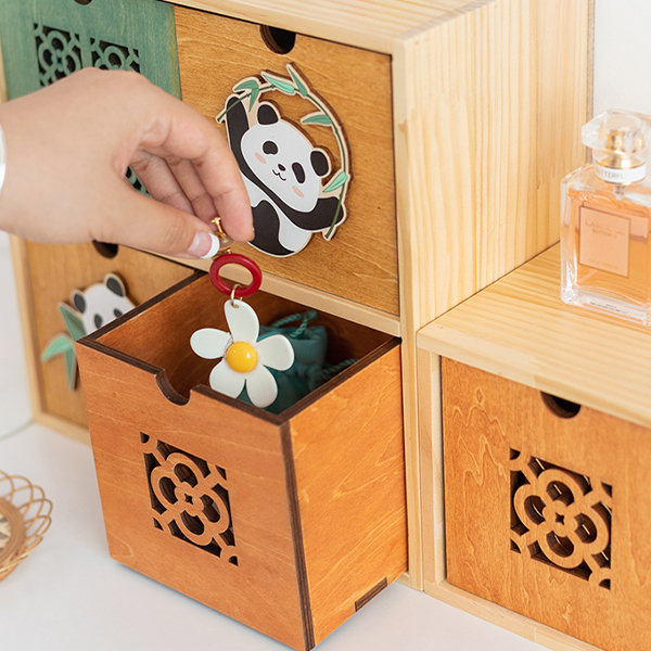 Four Compartment Storage Box - Wood - Cute Panda - ApolloBox