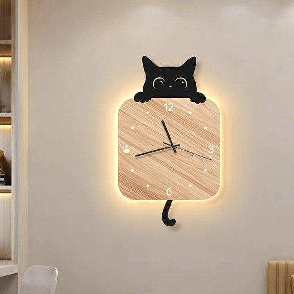 Cat Wall Clock - Wood - Beige - 2 Colors