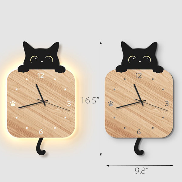 Cat Wall Clock - Wood - Beige - 2 Colors