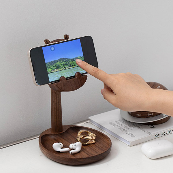 Creative Hippo-shaped Phone Stand - Black Walnut Wood from Apollo Box
