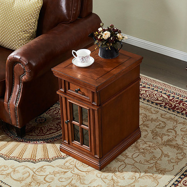 Japanese Cherry Wood Side Table - Storage Cabinet - 2 Drawers - ApolloBox