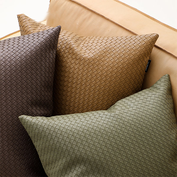 Minimalist Summer Woven Pillow Cover - Artificial Leather - Beige - Gray - 8 Colors