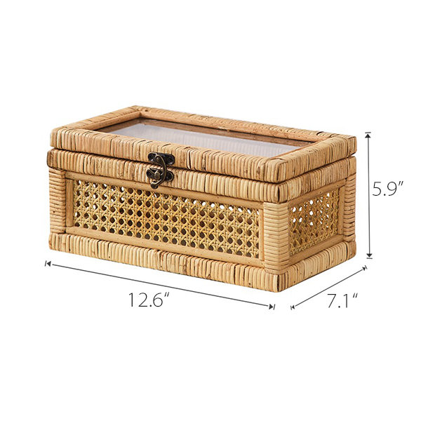 Large Rectangular Storage Basket with Lid, Rattan Storage Case, Storag