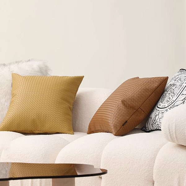 Minimalist Summer Woven Pillow Cover - Artificial Leather - Beige - Gray - 8 Colors
