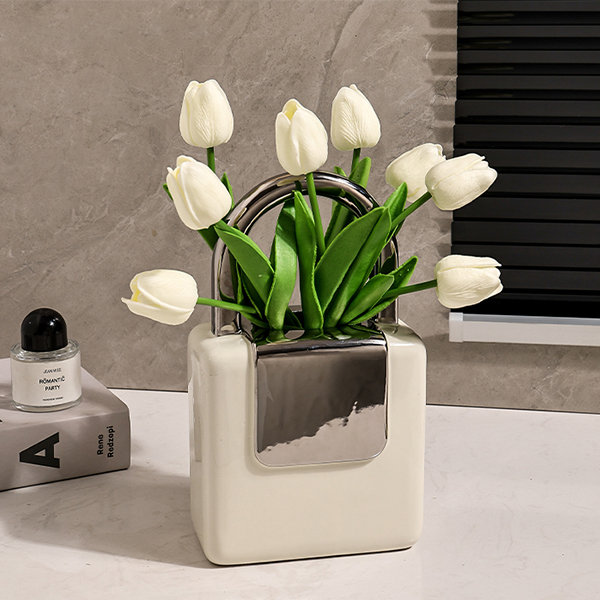 Handbag Vase - Ceramic - Beige - Portable