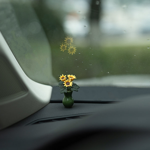 Retro Mini Vase Car Decoration - Ceramic - Sunflower