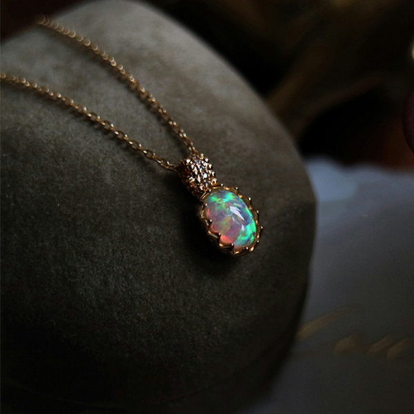 Mia Vintage Opal Necklace Sterling Silver Crystal 14K Rose Gold Filled  Anniversary Gift Diamond Art Deco Dainty Opal Jewelry Engagement 925 - Etsy
