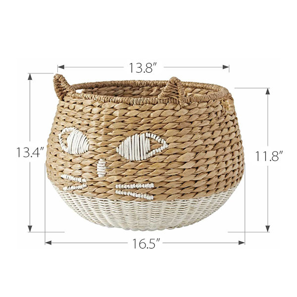 Cute Cat Pattern Storage Basket - Decor - Rattan - Infuse a Playful Charm -  ApolloBox