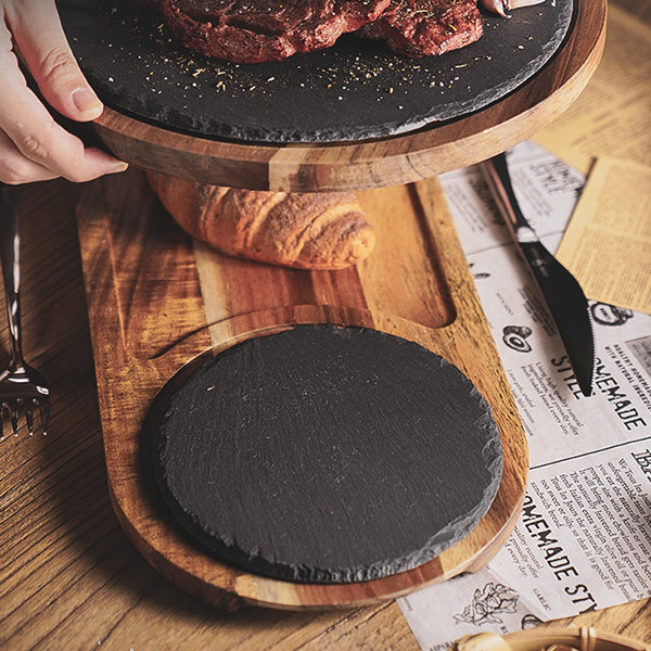 Steak Slate Plate - Acacia Wood - Stone - 3 Sizes Available