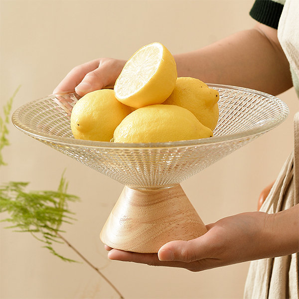 Modern Fruit Bowl - Glass - Wooden Base - Checkered - Glacier Textured from  Apollo Box