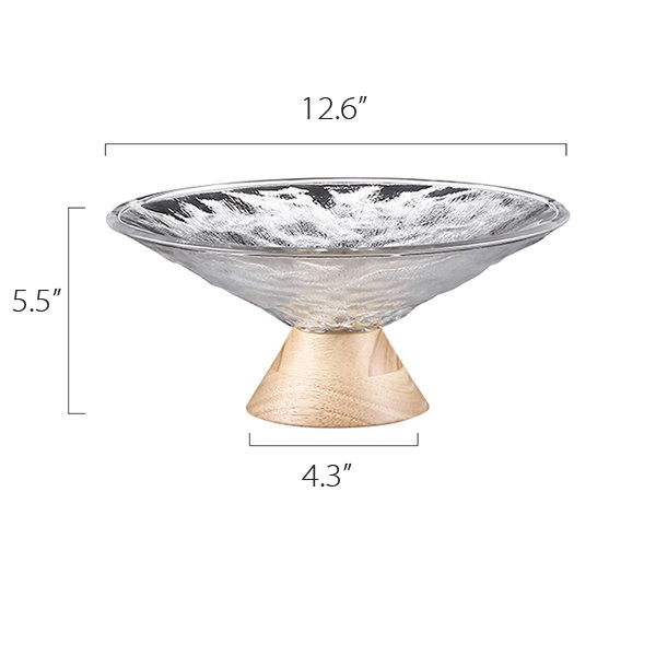 Transparent Fruit Bowl - With Ripple Texture - Glass - Wooden Base -  ApolloBox