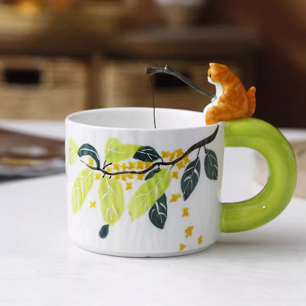 Ceramic Lovely Cat Tea Mug with Infuser & Color Box packing