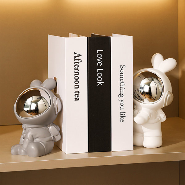 Rabbit Bookends Book Stand Holder Resin Figurines for Home Cabinet