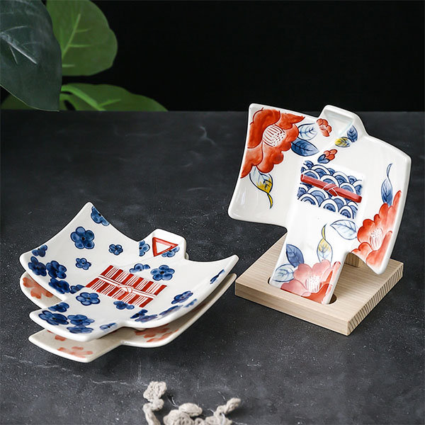 Ceramic Spoon Holder - Red - Blue from Apollo Box