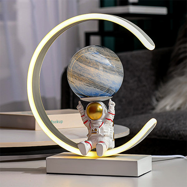 Astronaut And Planet Night Light - Resin - Metal - Button Switch