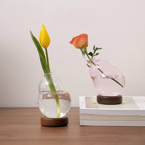 Japanese Glass Flower Vase - The Vase Graces Any Desktop With Its Minimalistic Appeal - Wood