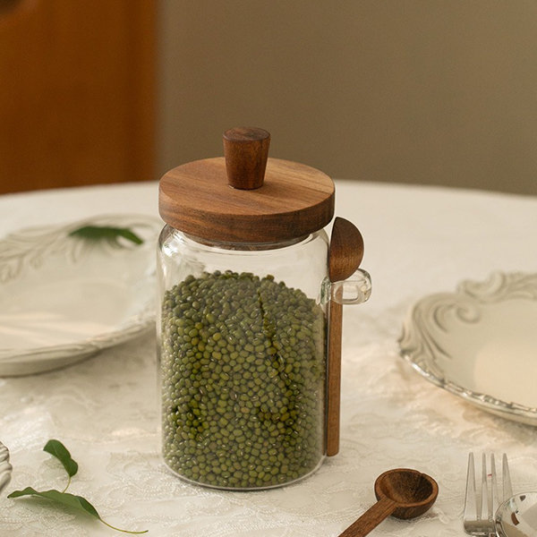 Glass Sealed Jar - With Wooden Lid And Spoon - Acacia from Apollo Box