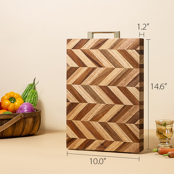 Fishbone-style Spliced Checkerboard Cutting Board - Wood - Small