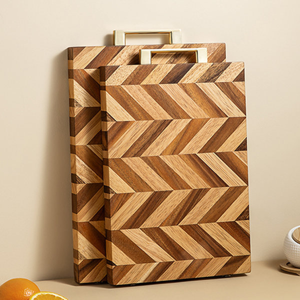 Fishbone-style Spliced Checkerboard Cutting Board - Wood - Small