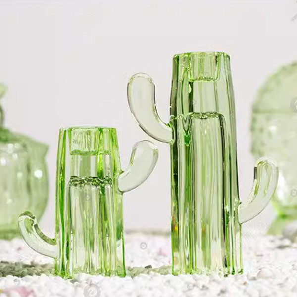 Cactus Candle Holder - Glass - Transparent Green - A Touch Of Elegance