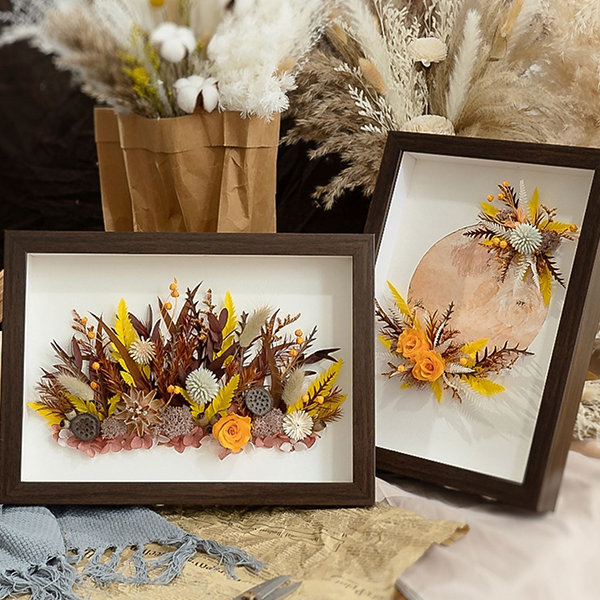 Dried Flower Frame Decoration - Wood - Glass - Green - Brown - Yellow -  ApolloBox