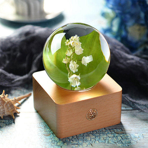 Lily Of The Valley Crystal Ball Night Light - Beech Wood - Glass - Black -  2 Colors from Apollo Box