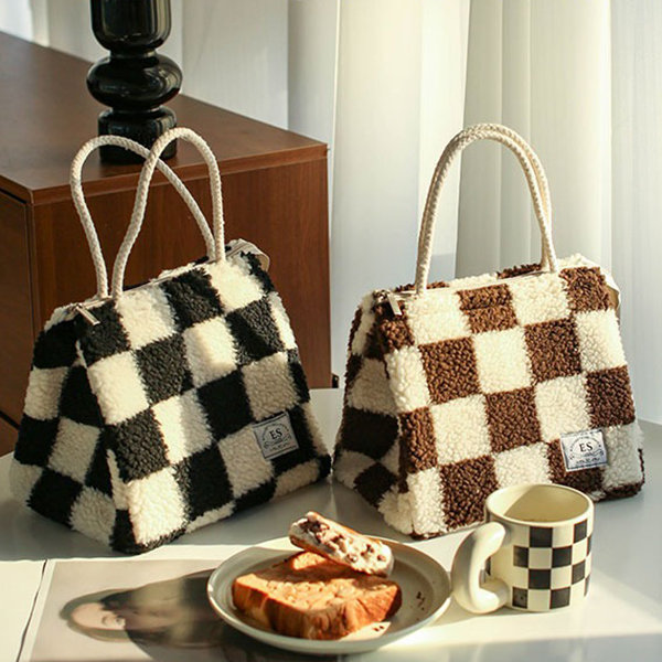 Checkerboard Pattern Lunch Bag - Black - Brown - Stylish Way to Carry Your  Meals. from Apollo Box