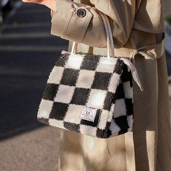 Retro Black & White Checkered Lunch Bag Insulated Men Meal 