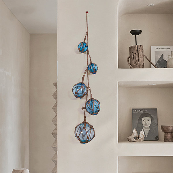 Mediterranean Style Glass Ball Wall Decor - Hemp Rope - Light Blue