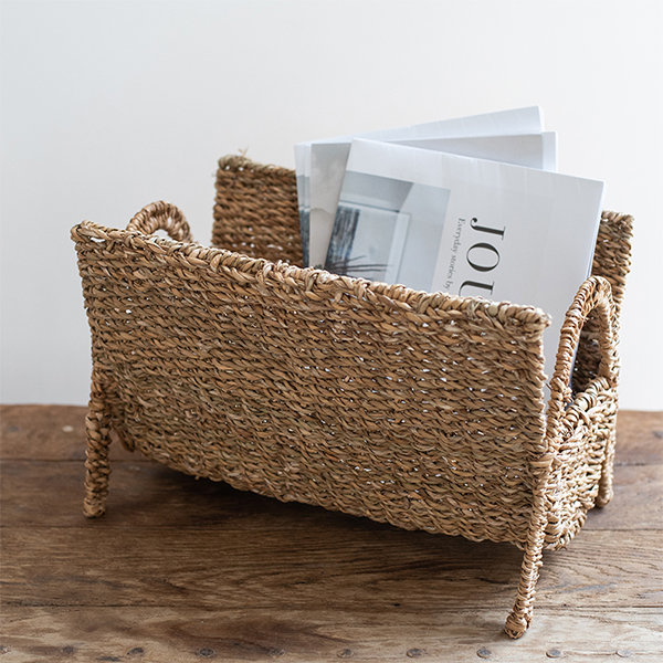 Handmade Magazine Newspaper Storage Holder - Seagrass - With Handle