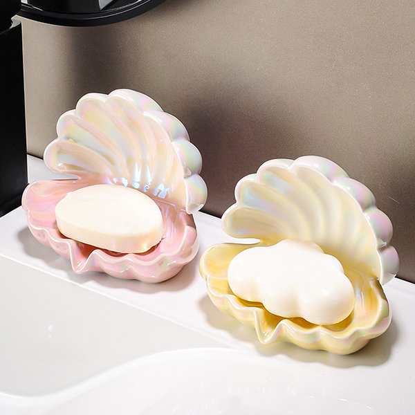 Peppery Home Sea Shell Shaped Bath Mat - beige and white clam