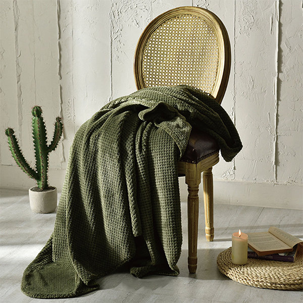 Plush Knitted Sofa Blanket - Lightweight - Green - Khaki