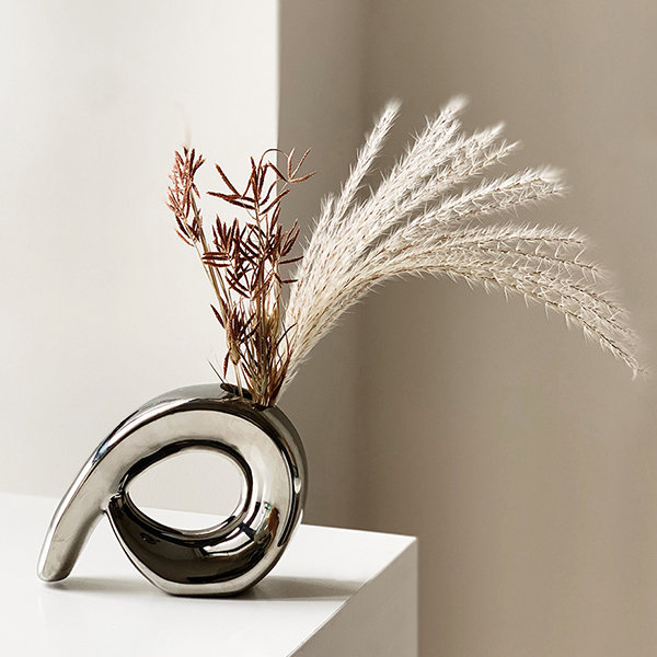 Silver-Plated Flower Vase Decoration - Ceramic - Artistic Curve Design