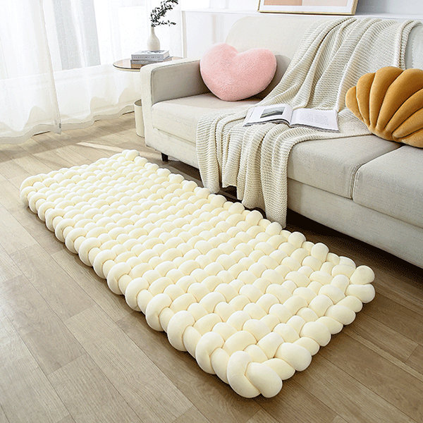 Hand Braided Knot Seat Cushion - White - Gray - Fluffy and Soft