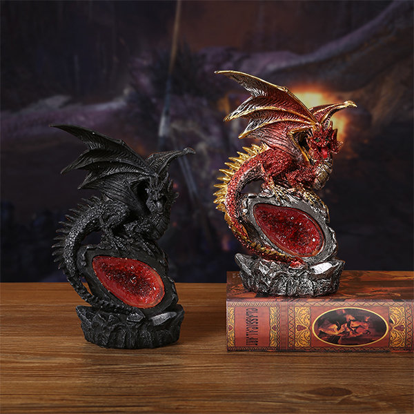Halloween Battle Dragon Decoration - Resin - Represents Wisdom and Strength  - With Light from Apollo Box