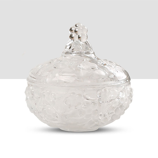 2 Pcs Glass Candy Jar with Lid Decorative Candy Bowl Crystal Covered Storage Jar, Size: Small