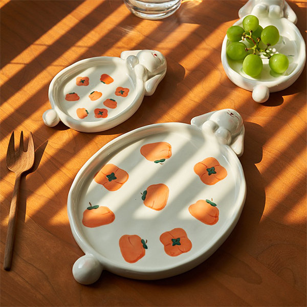 Hand-painted Rabbit Plate - Persimmon - Tangerine - Apple - Bayberry