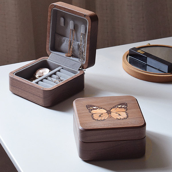 Butterfly Jewelry Box - Black Walnut Wood - Exquisite Storage