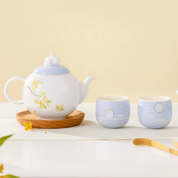 Osmanthus And Rabbit Tea Set - Ceramic - Blue And White