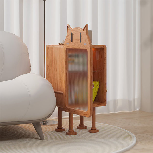 Japanese Style Bedside Storage Cabinet - Cherry Wood - Stainless Steel -  ApolloBox