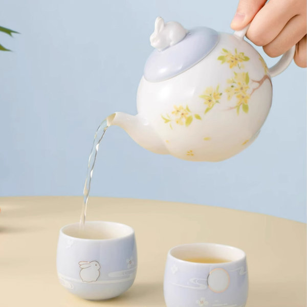 Osmanthus and Rabbit Tea Set - Ceramic - Blue and White - ApolloBox